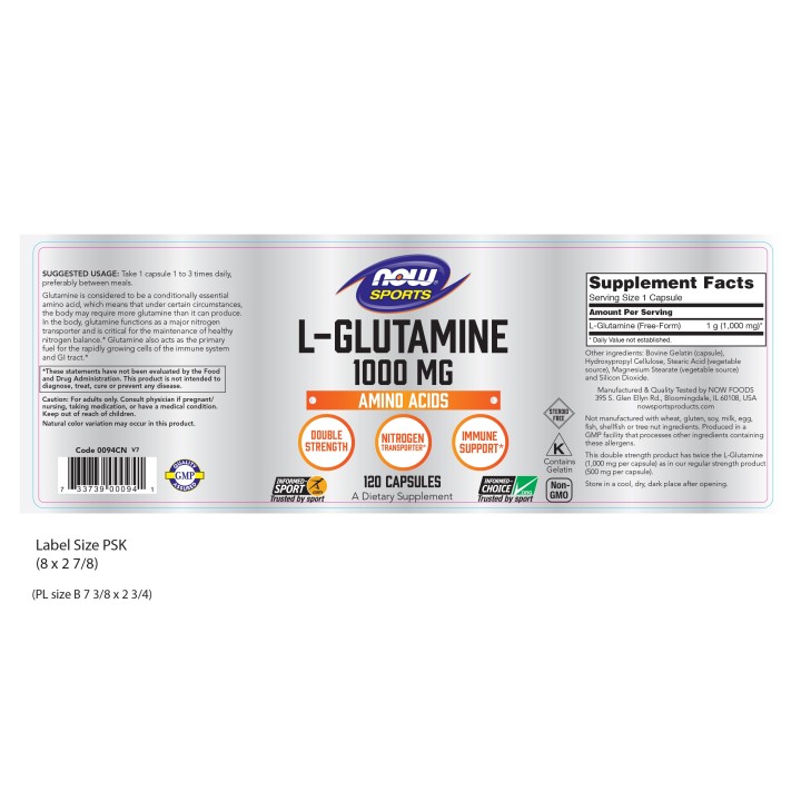 L-Glutamine, Double Strength 1000 mg Capsules