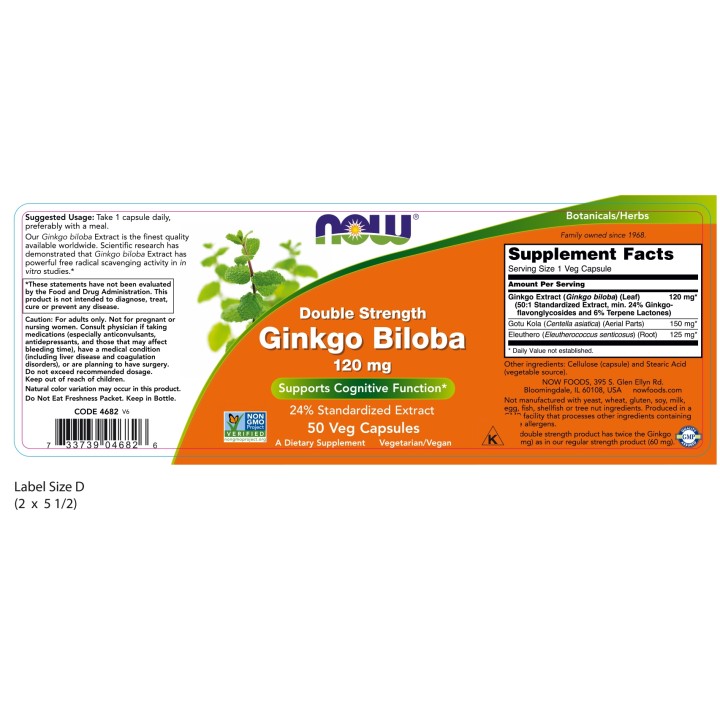 Ginkgo Biloba, Double Strength 120 mg Veg Capsules