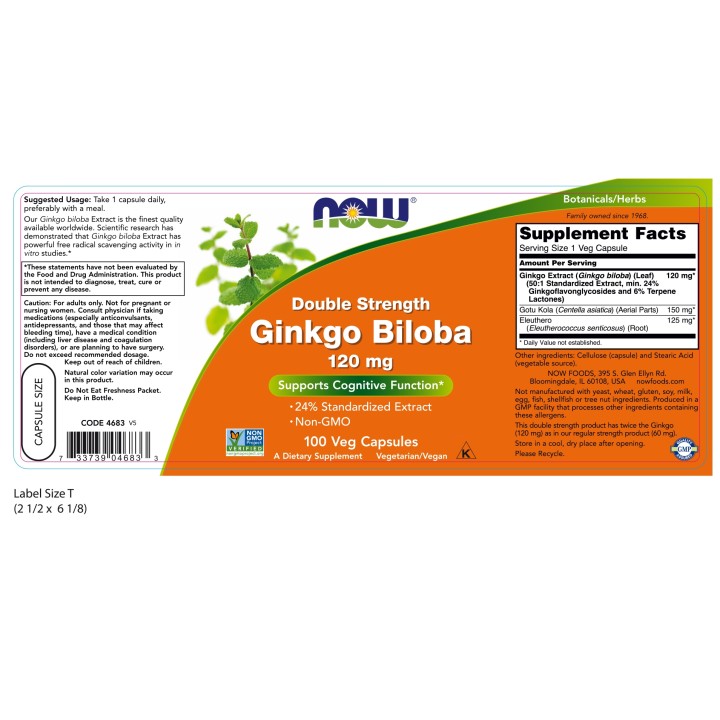Ginkgo Biloba, Double Strength 120 mg Veg Capsules
