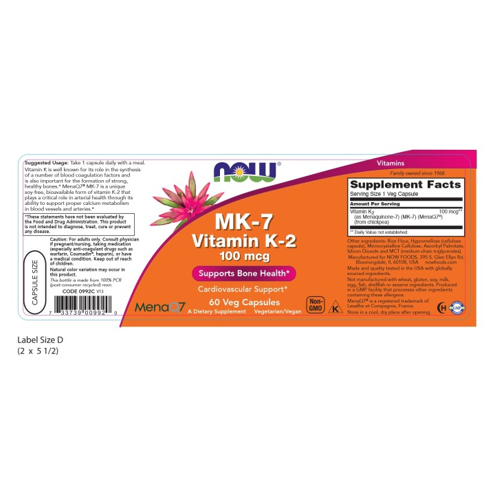 MK-7 Vitamin K-2 100 mcg Veg Capsules