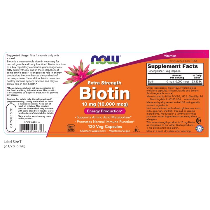 Biotin 10 mg (10,000 mcg), Extra Strength Veg Capsules