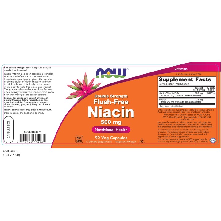 Niacin 500 mg, Double Strength Flush-Free Veg Capsules