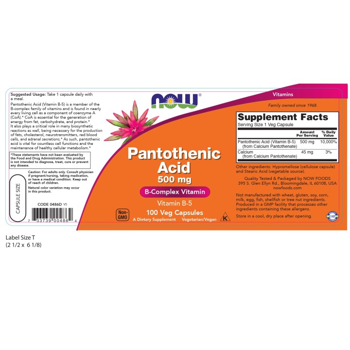 Pantothenic Acid 500 mg Veg Capsules