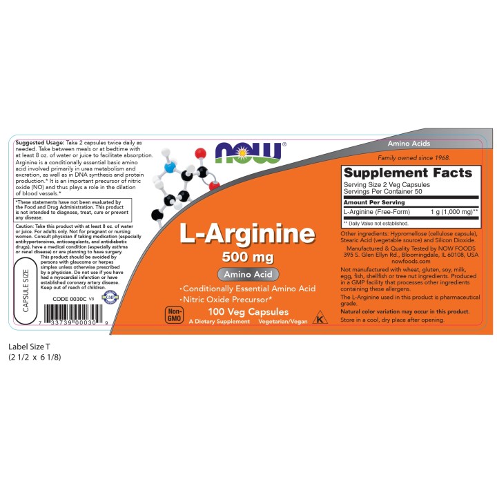 L-Arginine 500 mg Veg Capsules