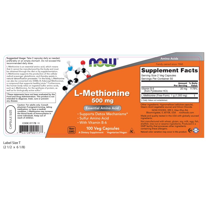 L-Methionine 500 mg Veg Capsules