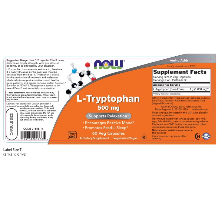 L-Tryptophan 500 mg Veg Capsules