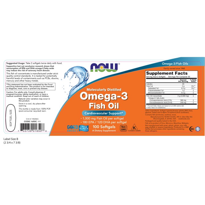 Omega-3 Fish Oil, Molecularly Distilled Softgels