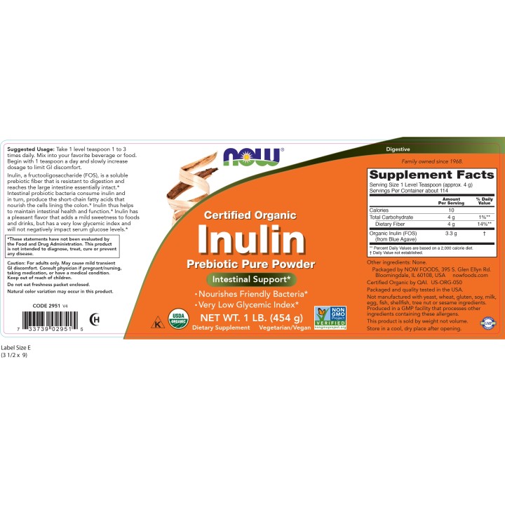 Inulin Prebiotic Pure Powder, Organic
