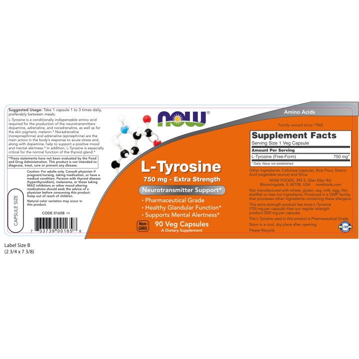 L-Tyrosine 750 mg, Extra Strength Veg Capsules