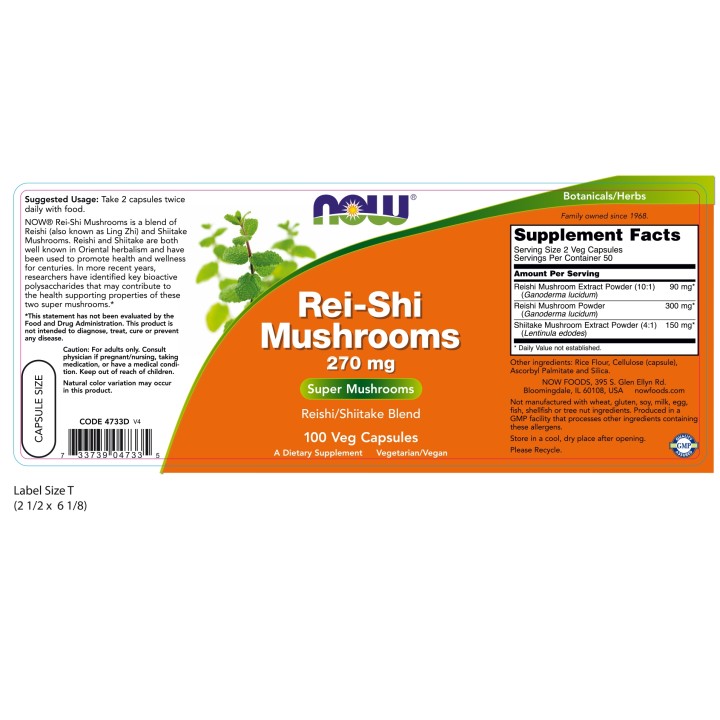 Rei-Shi Mushrooms 270 mg Veg Capsules